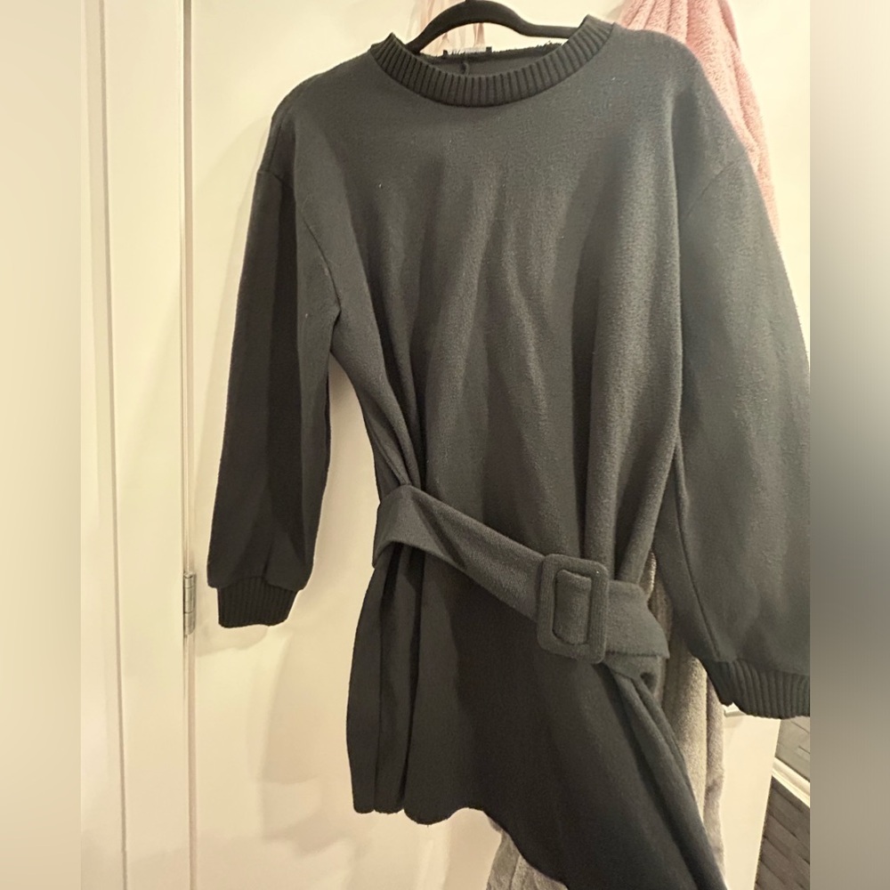NEW Black Belted Sweater Dress
